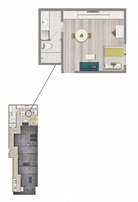 Floor plan for studio, 1 bath, 387 sqft